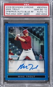 2009 Bowman Chrome Draft Prospects #BDPP89 Mike Trout (Blue Refractor) Signed Rookie Card (#65/150) – PSA GEM MT 10/Auto 10 "1 of 2!"